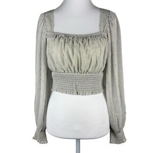 NWT By the River Sage Green Gold Dot Smocked Square Neck Top Small